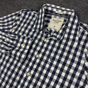 Abercrombie & Fitch Muscle Fit Gingham Shirt Men XL Navy White Check Long Sleeve